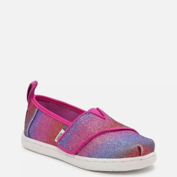 TOMS BABY GIRLS ALPARGATA SLIP-ON SHOES Pink and Purple shimmer SIZE: 6 TODDLER - Picture 1 of 8